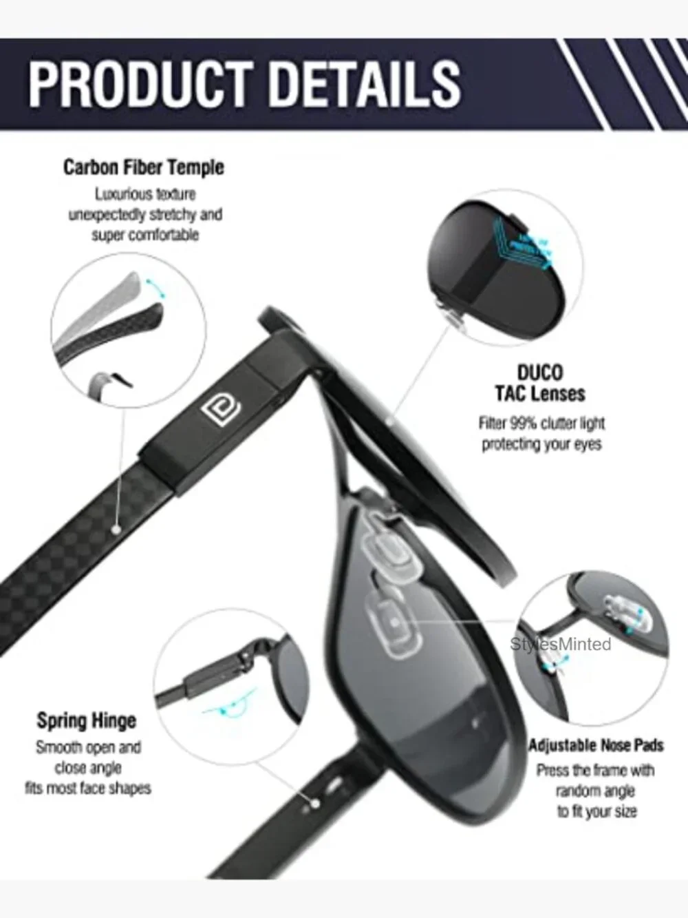 Aviator Sunglasses Men Carbon Fiber Temple Polarized UV Protection Driving